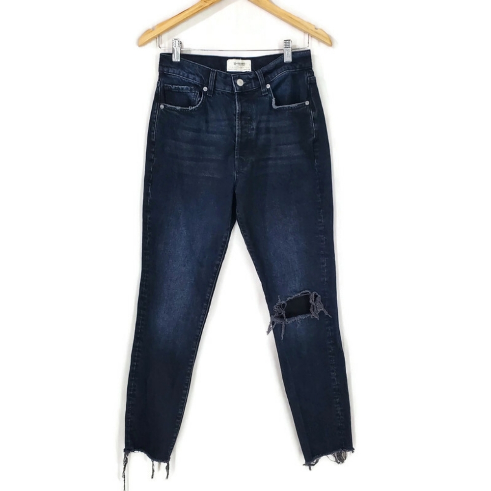 Free People We The Free Stella Skinny Jeans 27 Lulworth Blue Raw Hem Button Fly - Picture 2 of 12
